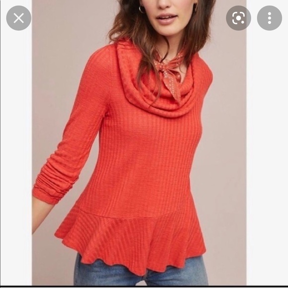 Anthropologie Maeve Medium Orange Waffle Knit Peplum Winterscape Cowl Neck - Picture 1 of 6